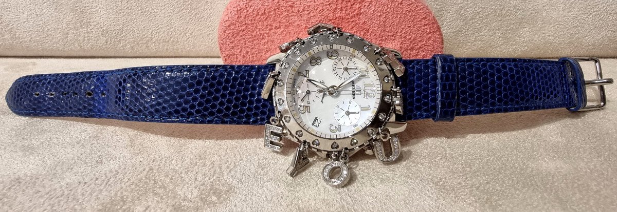 Meyers Swiss Made Montre Chronographe Lady Beach Acier Et Diamants-photo-7