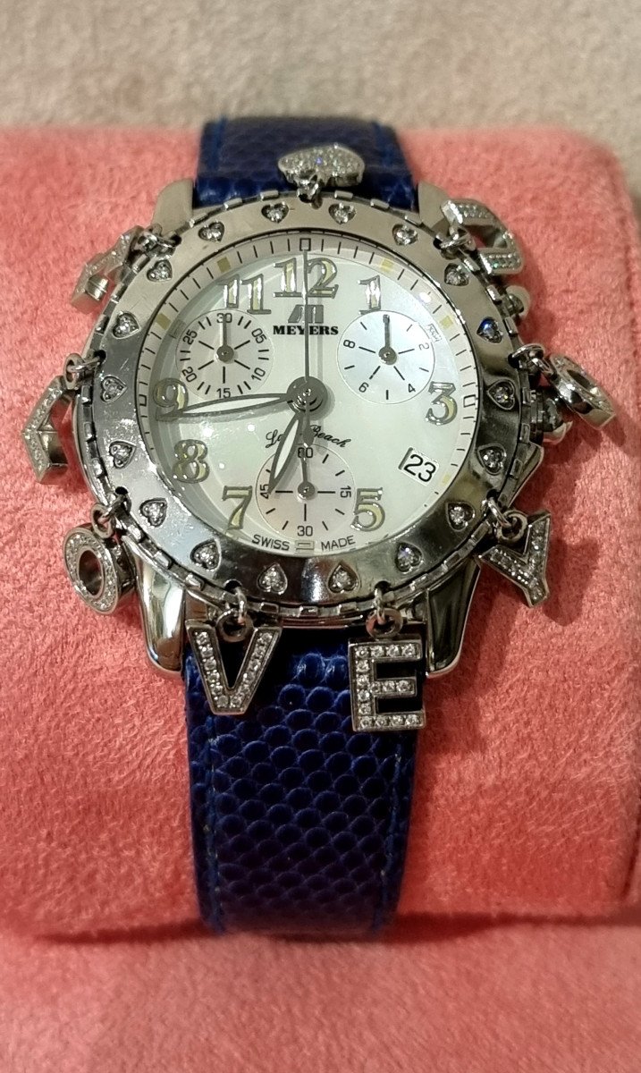 Meyers Swiss Made Montre Chronographe Lady Beach Acier Et Diamants-photo-8