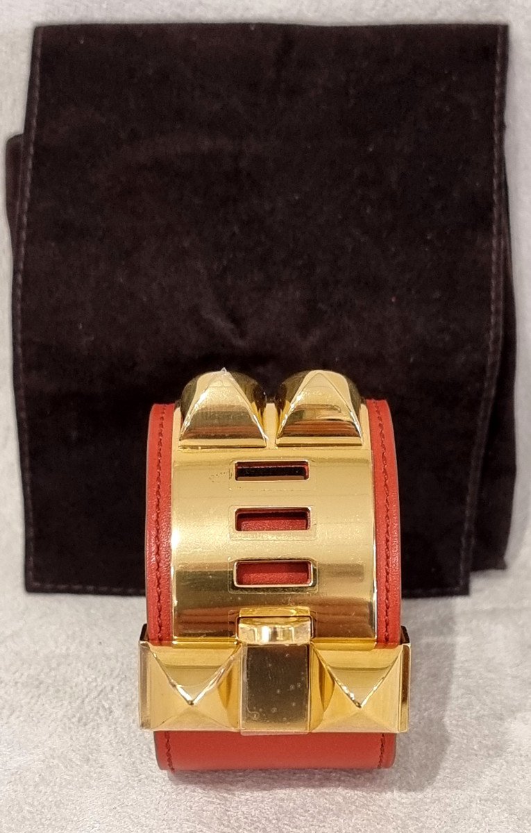 Hermès Gold Plated Dog Collar Cuff Bracelet-photo-4