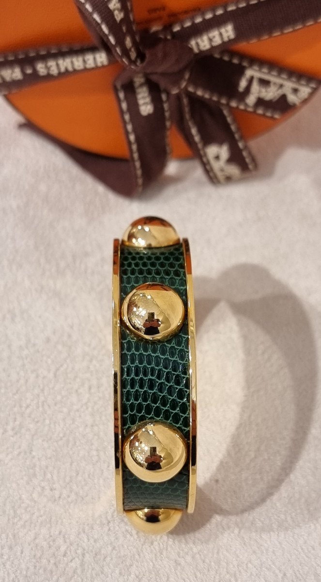 Hermès Bracelet Gold Plated And Green Lizard-photo-5