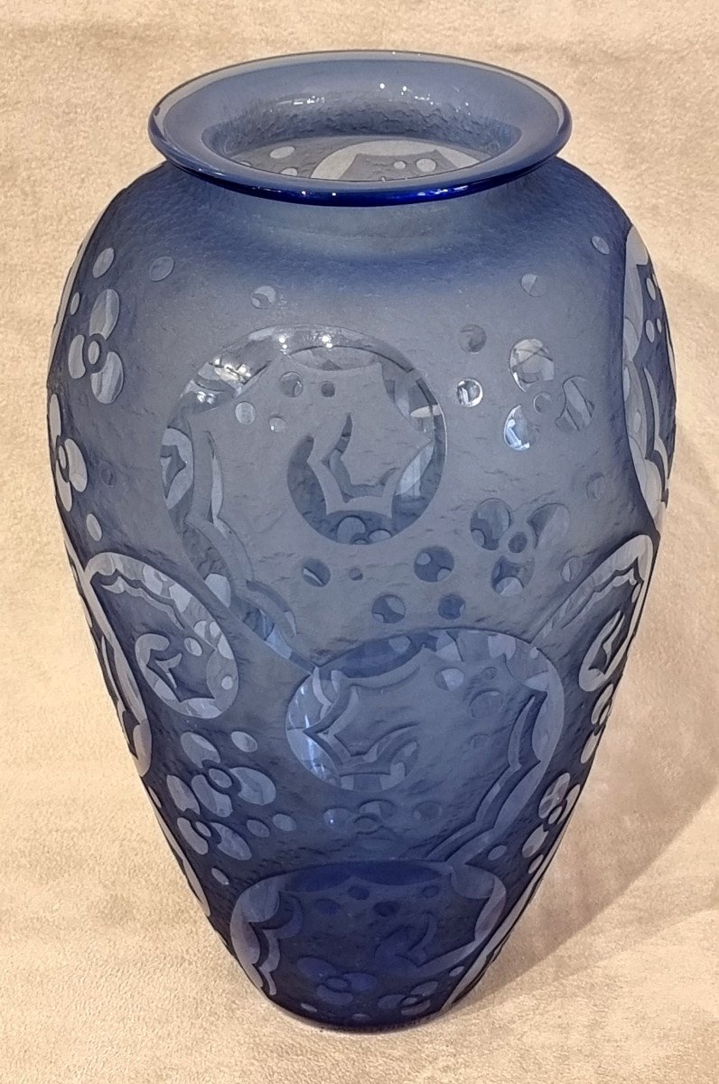 Daum Nancy Vase Bleu Art Déco 1925-1930 -photo-3