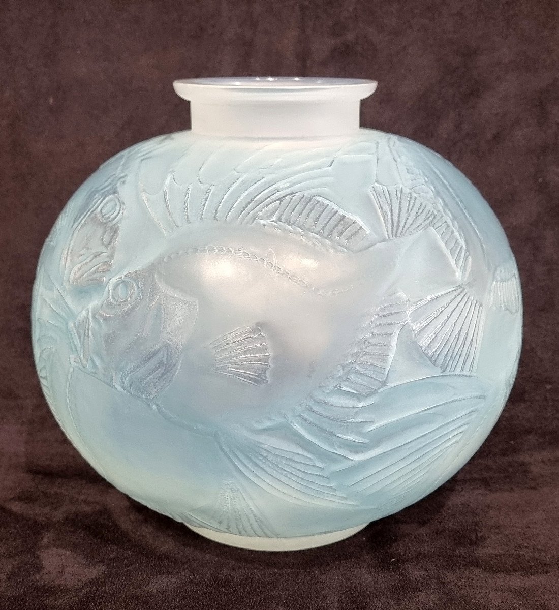 René Lalique Vase Poissons Opalescent à Patine Bleue Art Déco 1921 -photo-1
