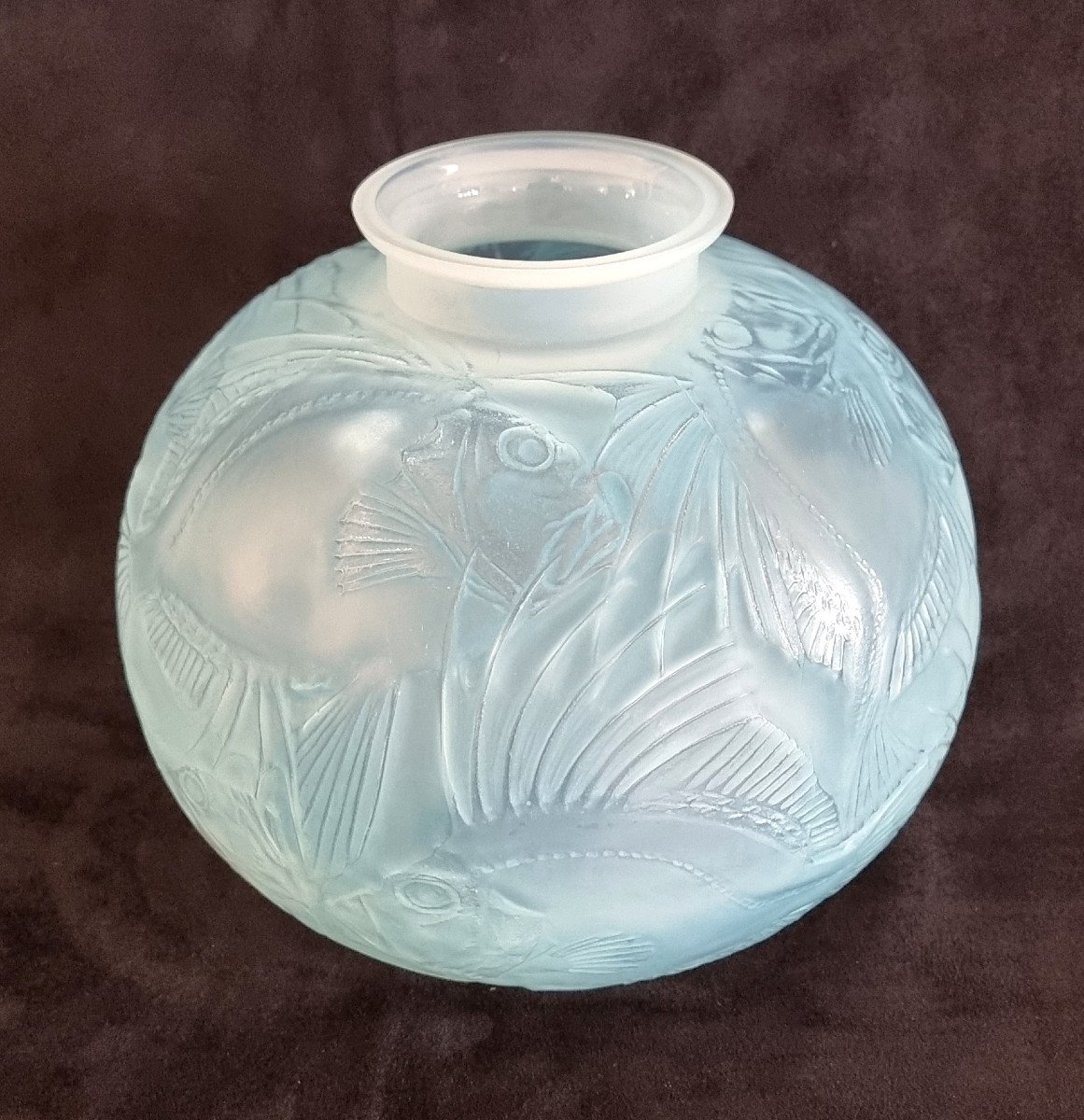 René Lalique Vase Poissons Opalescent à Patine Bleue Art Déco 1921 -photo-2