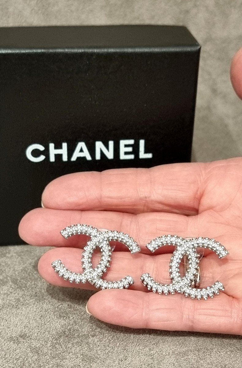 Chanel Pair Of Double Cc Crystal Earrings