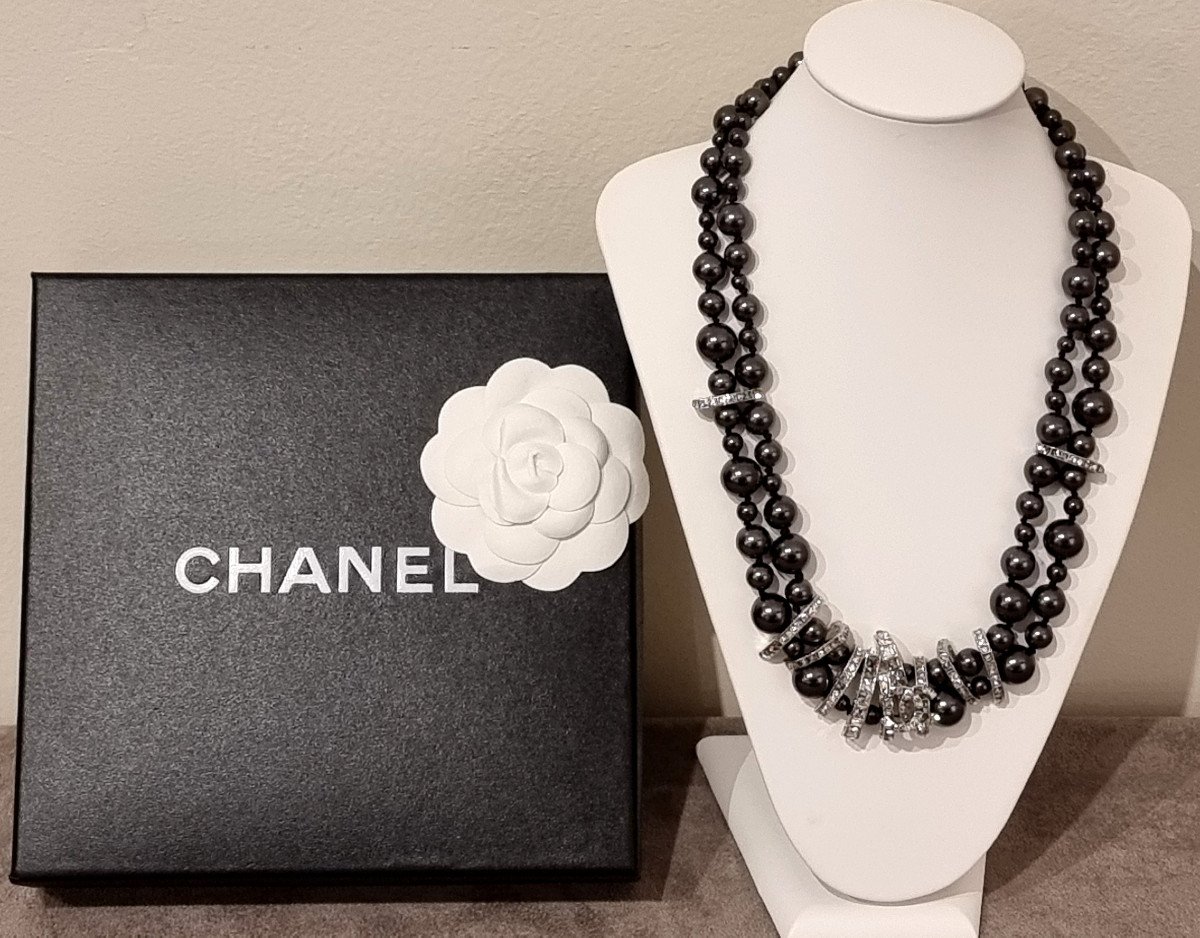 Chanel 2 Row Pearl & Crystal Necklace-photo-2