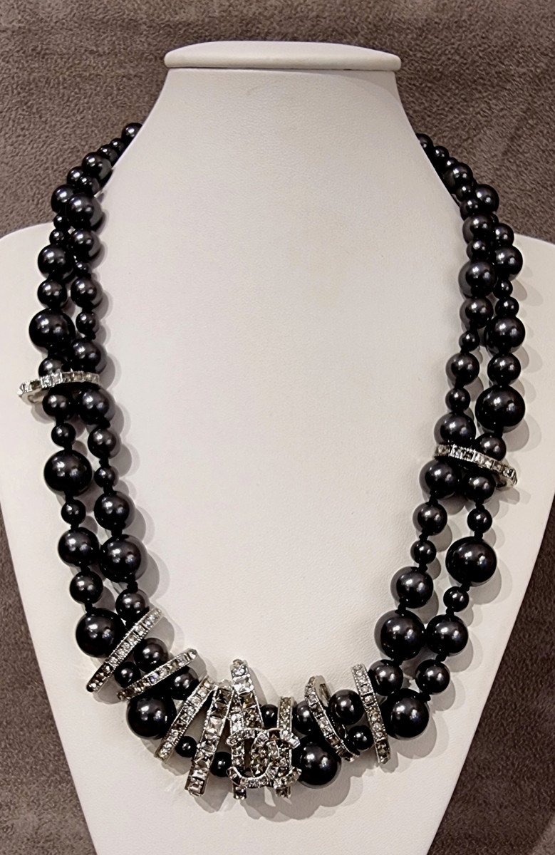 Chanel 2 Row Pearl & Crystal Necklace-photo-3