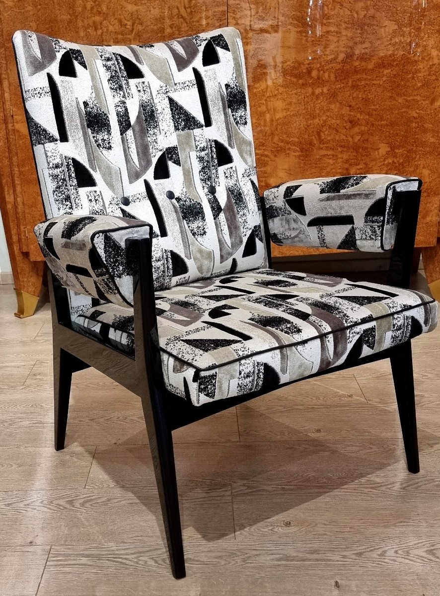 Pair Of Black Lacquer Armchairs Design 1950-photo-6