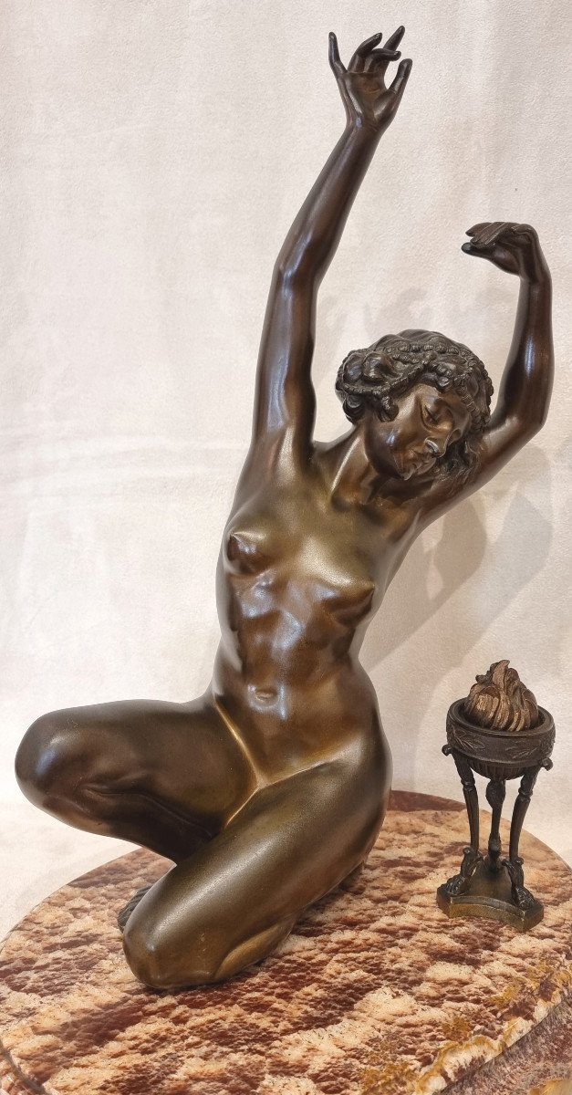 Affortunatto Gory Sculpture Bronze Danseuse A La Flamme Art Déco 1920-1925 -photo-4