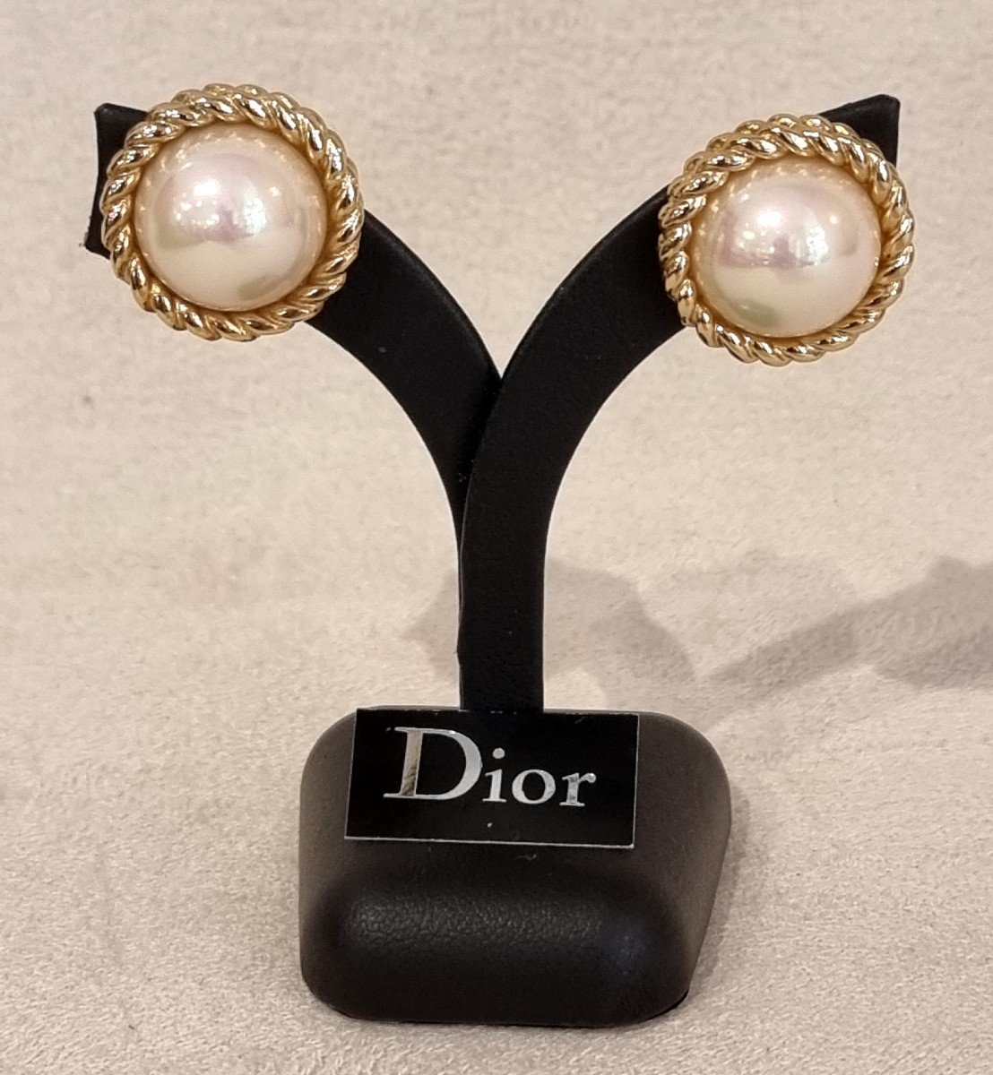 Christian Dior Pair Of Gold Clips & Pearly Glass Beads