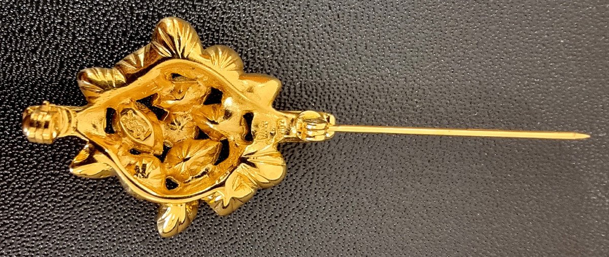 Ysl Yves Saint Laurent Gold & Crystal Brooch-photo-3