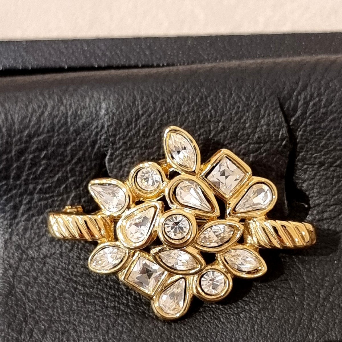 Ysl Yves Saint Laurent Gold & Crystal Brooch