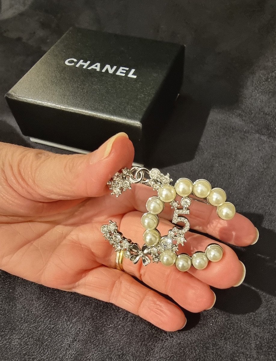 Chanel Broche Double Cc  Perles & Cristal -photo-3