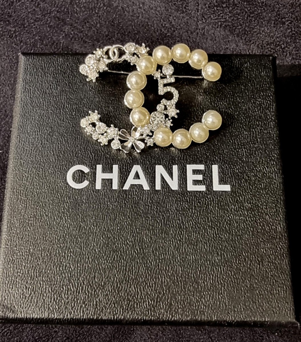 Chanel Broche Double Cc  Perles & Cristal -photo-4