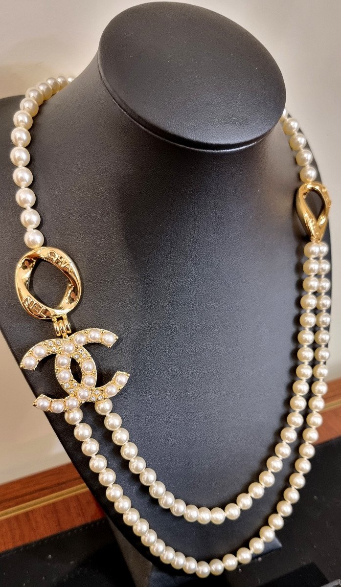 Chanel 2 Row Pearl And Crystal Necklace -photo-2