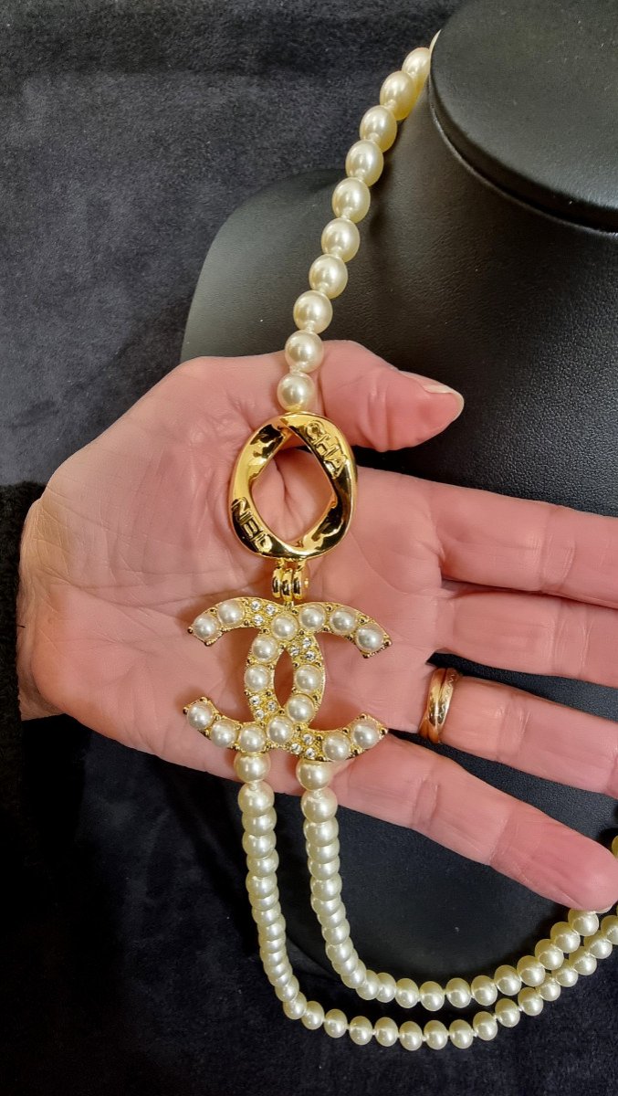 Chanel 2 Row Pearl And Crystal Necklace -photo-3