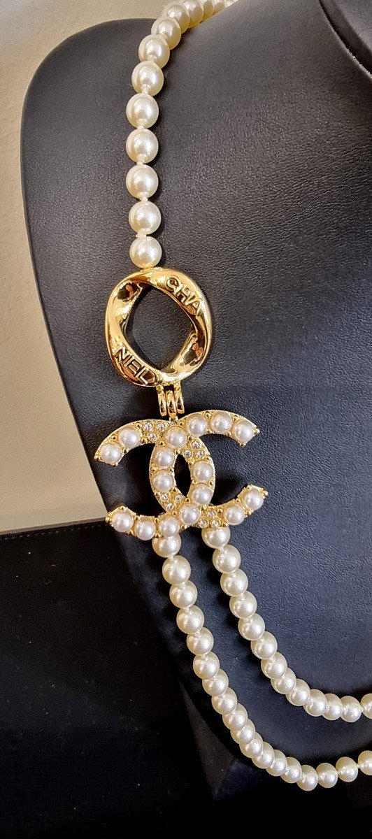 Chanel 2 Row Pearl And Crystal Necklace -photo-3