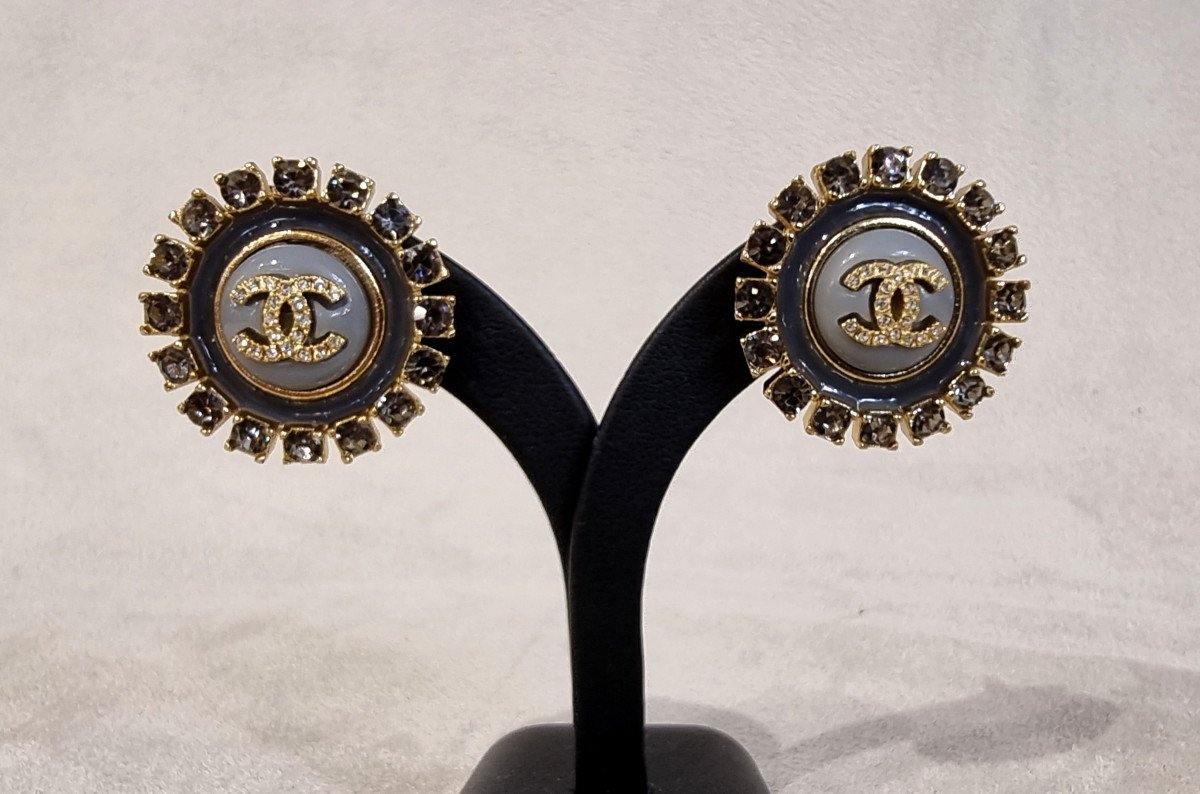 Chanel Pair Of Crystal And Enamel Earrings