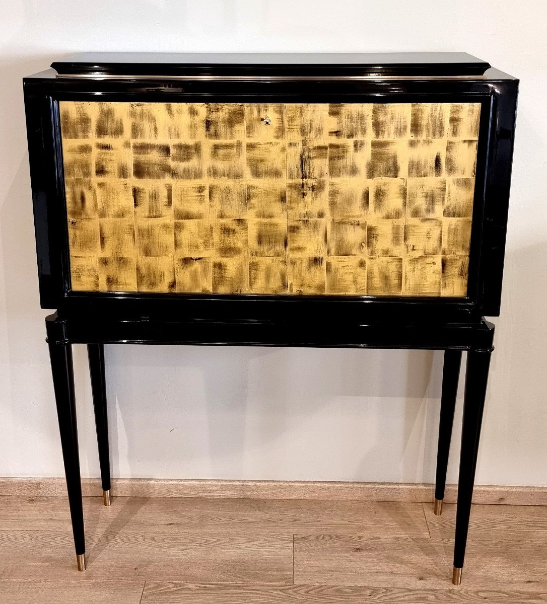 Maurice Jallot Bureau De Pente Laque Noire & Feuille d'Or 1940