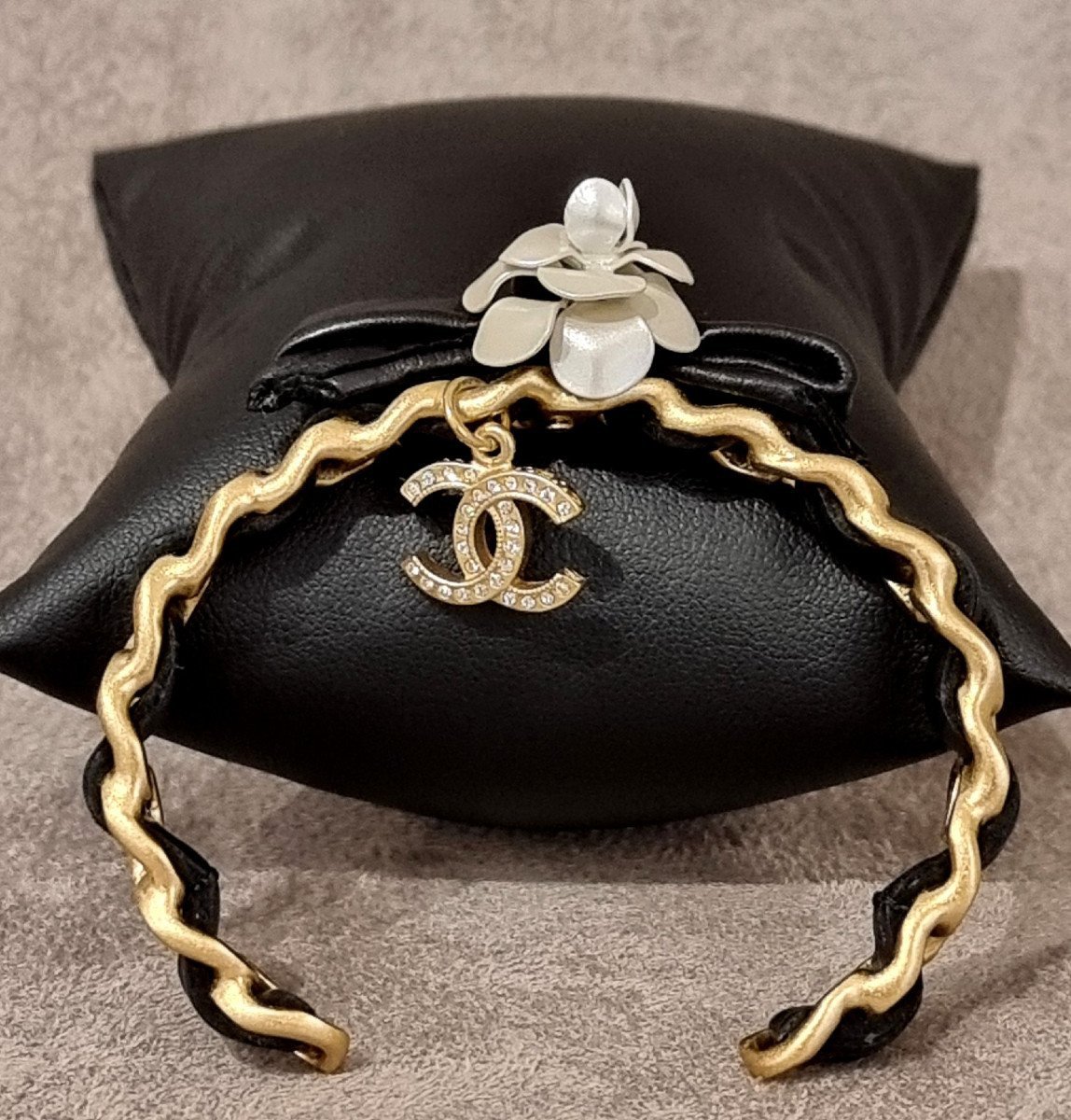 Chanel Bracelet Métal Doré, Cuir & Cristal-photo-2