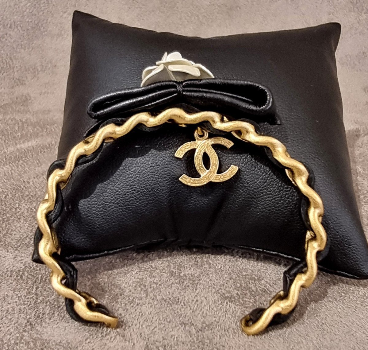 Chanel Bracelet Métal Doré, Cuir & Cristal-photo-1