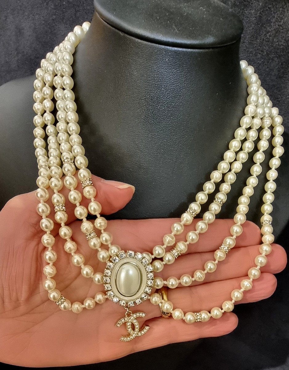 Chanel 4 Row Pearl & Crystal Necklace -photo-2