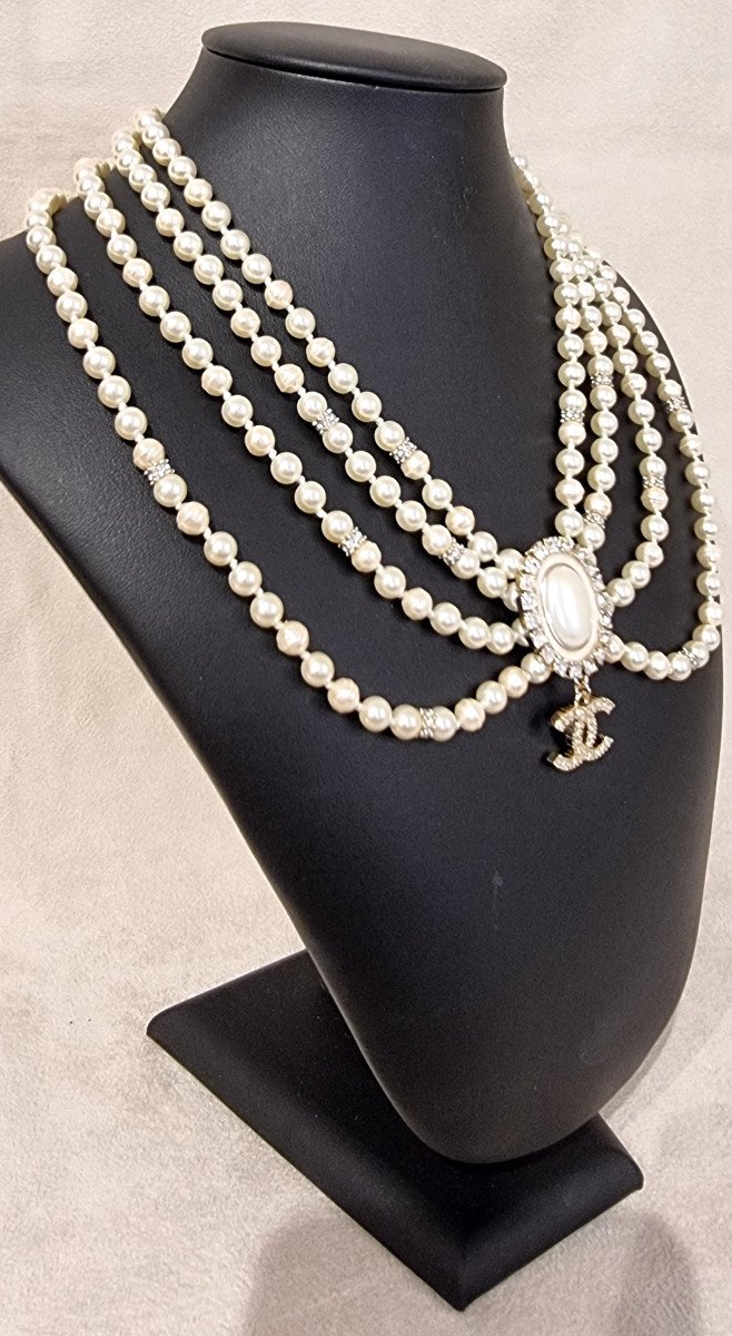 Chanel 4 Row Pearl & Crystal Necklace -photo-4