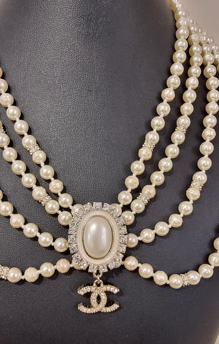 Chanel 4 Row Pearl & Crystal Necklace -photo-1