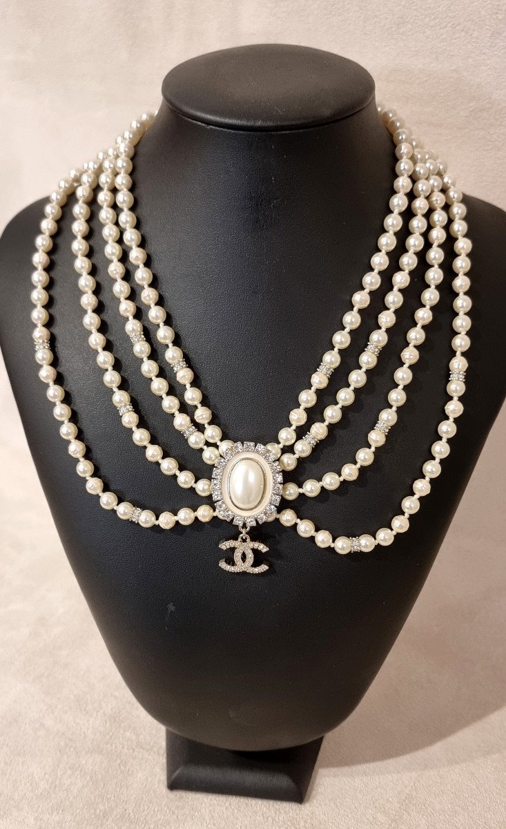 Chanel 4 Row Pearl & Crystal Necklace 