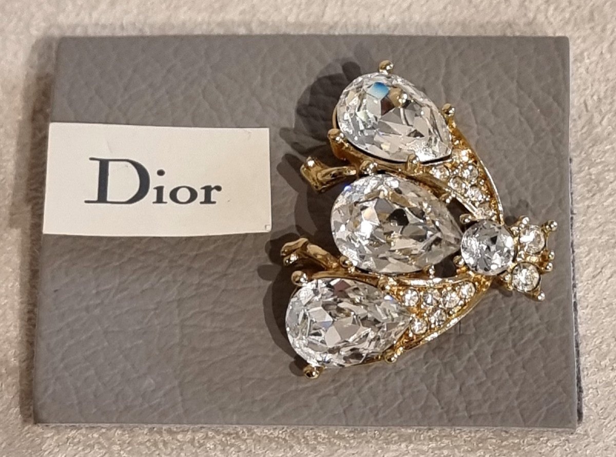 Christian Dior Bee Brooch Gold Metal & Crystal -photo-2