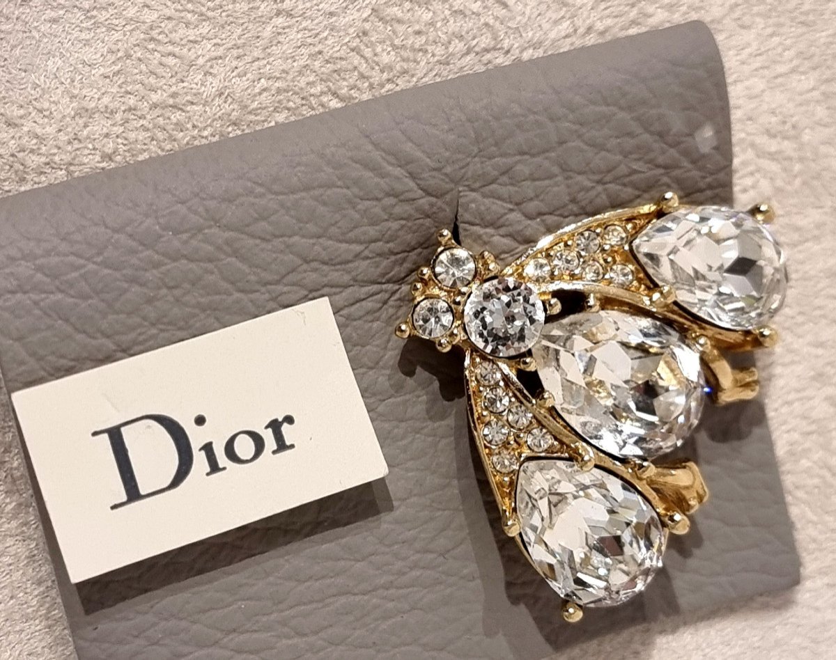 Christian Dior Bee Brooch Gold Metal & Crystal -photo-2