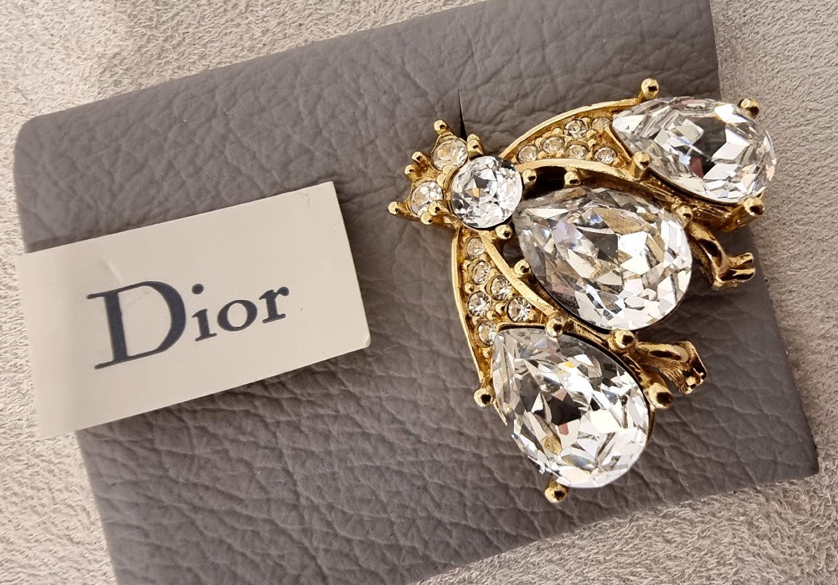 Christian Dior Bee Brooch Gold Metal & Crystal 