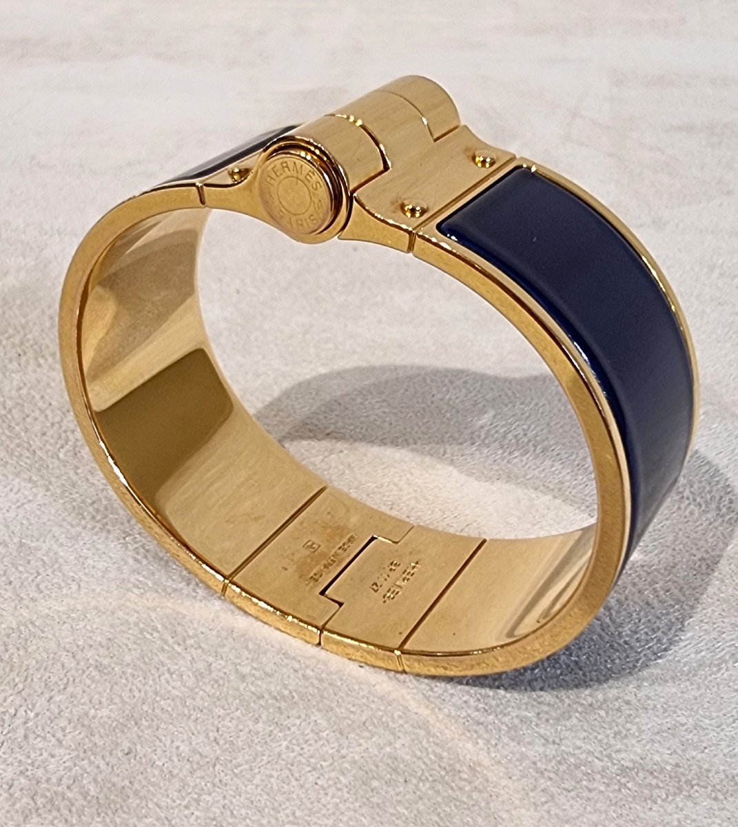 Hermès Bracelet Charnière Plaqué Or & émail Bleu Marine-photo-3