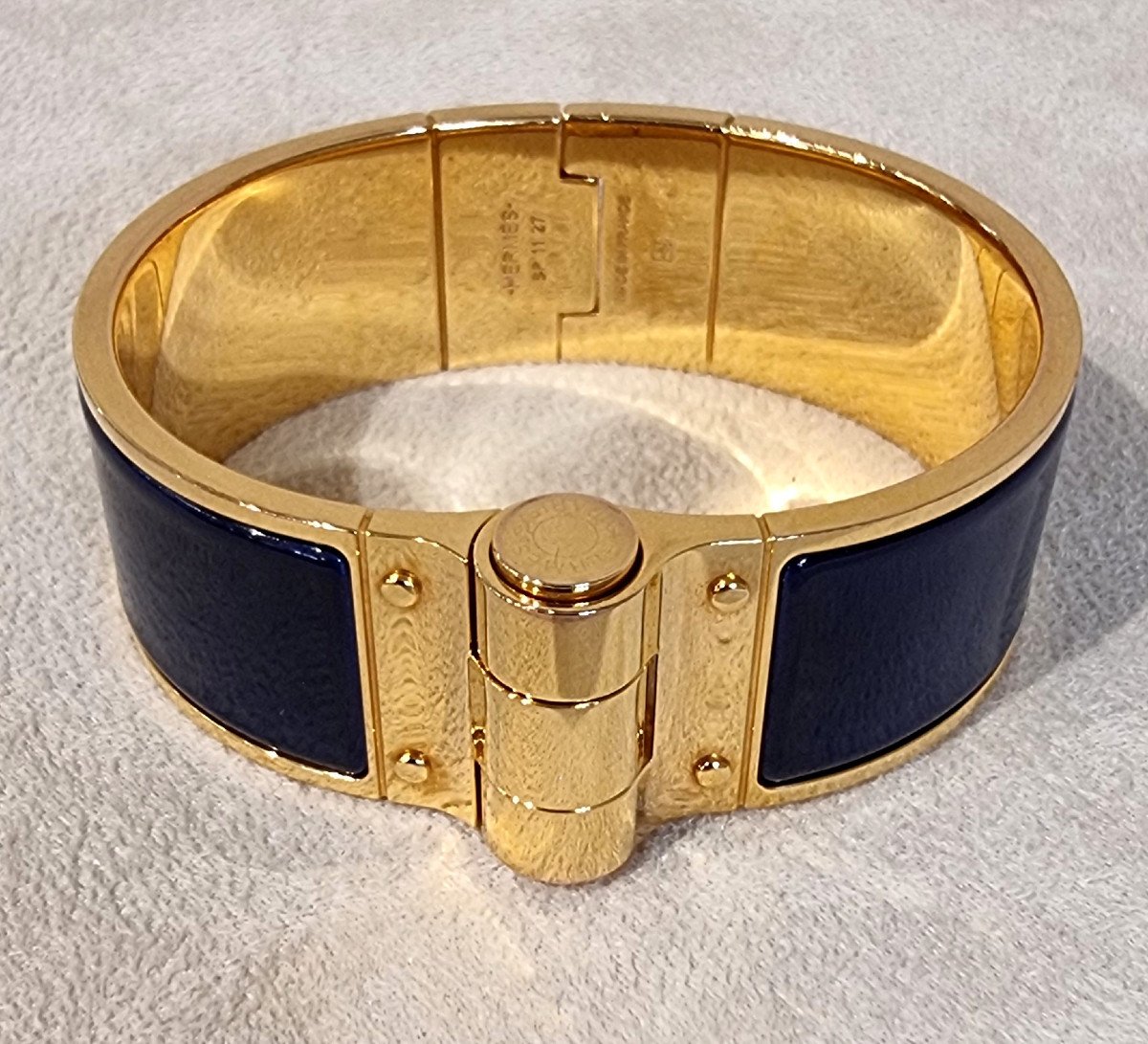 Hermès Bracelet Charnière Plaqué Or & émail Bleu Marine-photo-1