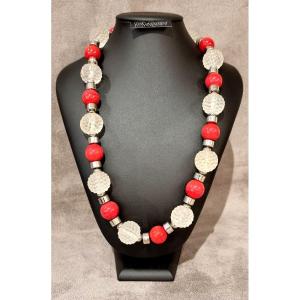 Yves Saint Laurent  Glass Beads And Nickel-plated Metal Necklace