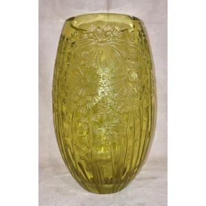 Lalique Vase Bucolique Grand Modèle Cristal Couleur Anis Avec Coffret 