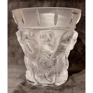 Lalique Tigers Crystal Vase 