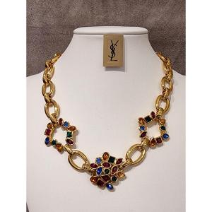 Ysl Yves Saint Laurent Necklace Golden Crystal Color 