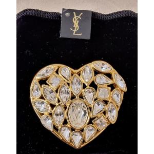 Ysl Yves Saint Laurent Aphrodite Model Heart Brooch Gold & Crystal