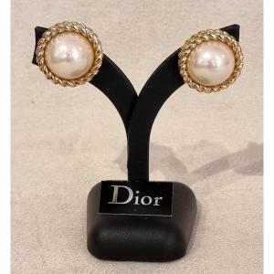 Christian Dior Pair Of Gold Clips & Pearly Glass Beads