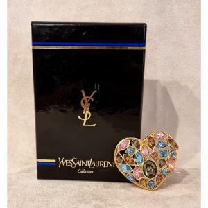 Ysl Yves Saint Laurent Heart Pendant Brooch Aphrodite Model Gold & Crystal Colors 