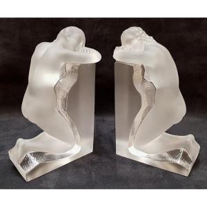 Lalique Reverie Pair Of Crystal Bookends