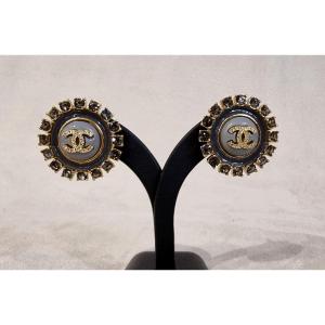 Chanel Pair Of Crystal And Enamel Earrings