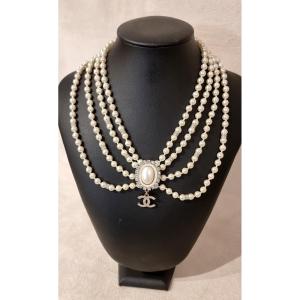 Chanel Collier 4 Rangs De Perles & Cristal 