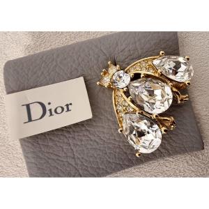 Christian Dior Broche Abeille Métal Doré & Cristal 