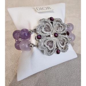 Dior Bracelet Métal Argenté  Cristal Et Perles En Verre