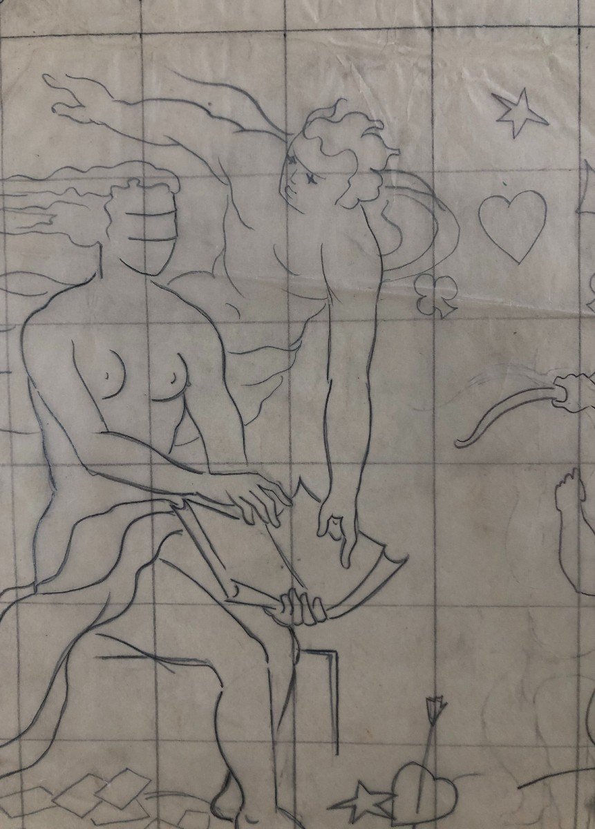 Preparatory Drawing Rodolphe Caillaux, Allegorical Subject With Cupids-photo-3