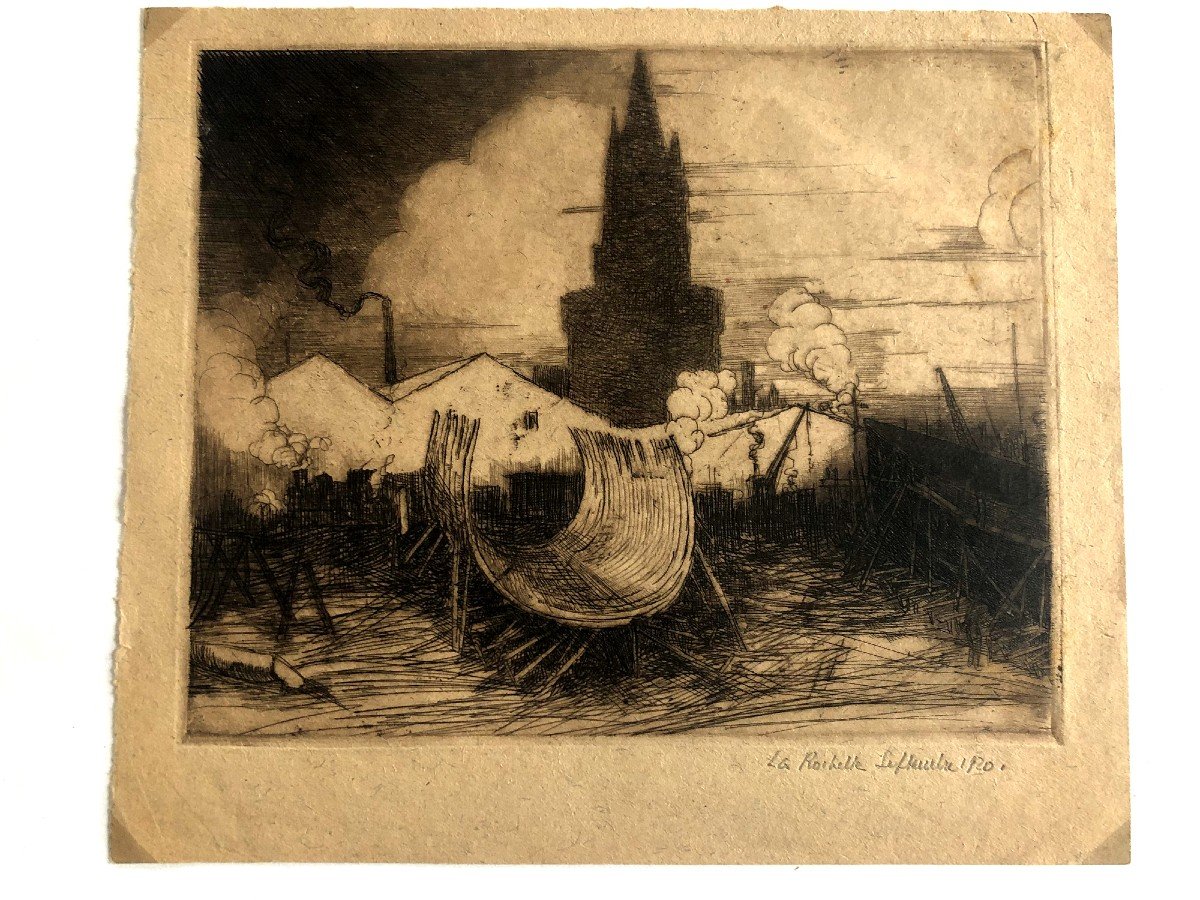 Etching From The La Pallice Shipyards, La Rochelle 1920-photo-2