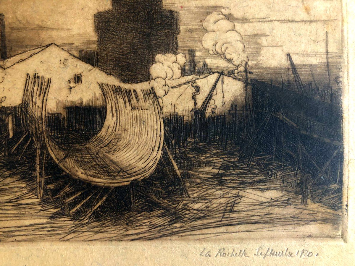 Etching From The La Pallice Shipyards, La Rochelle 1920-photo-3