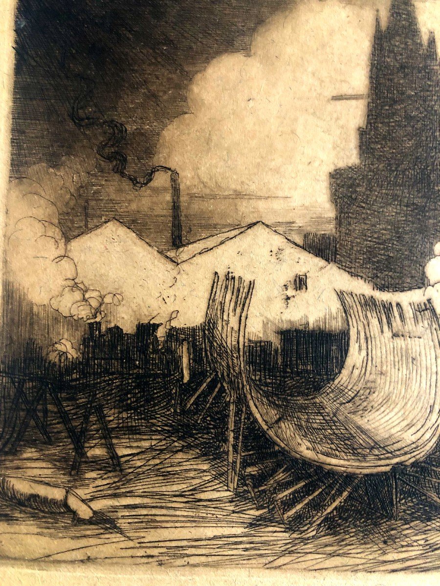 Etching From The La Pallice Shipyards, La Rochelle 1920-photo-2