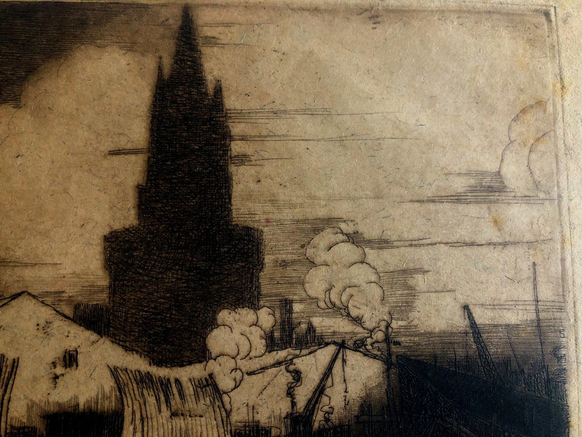 Etching From The La Pallice Shipyards, La Rochelle 1920-photo-3